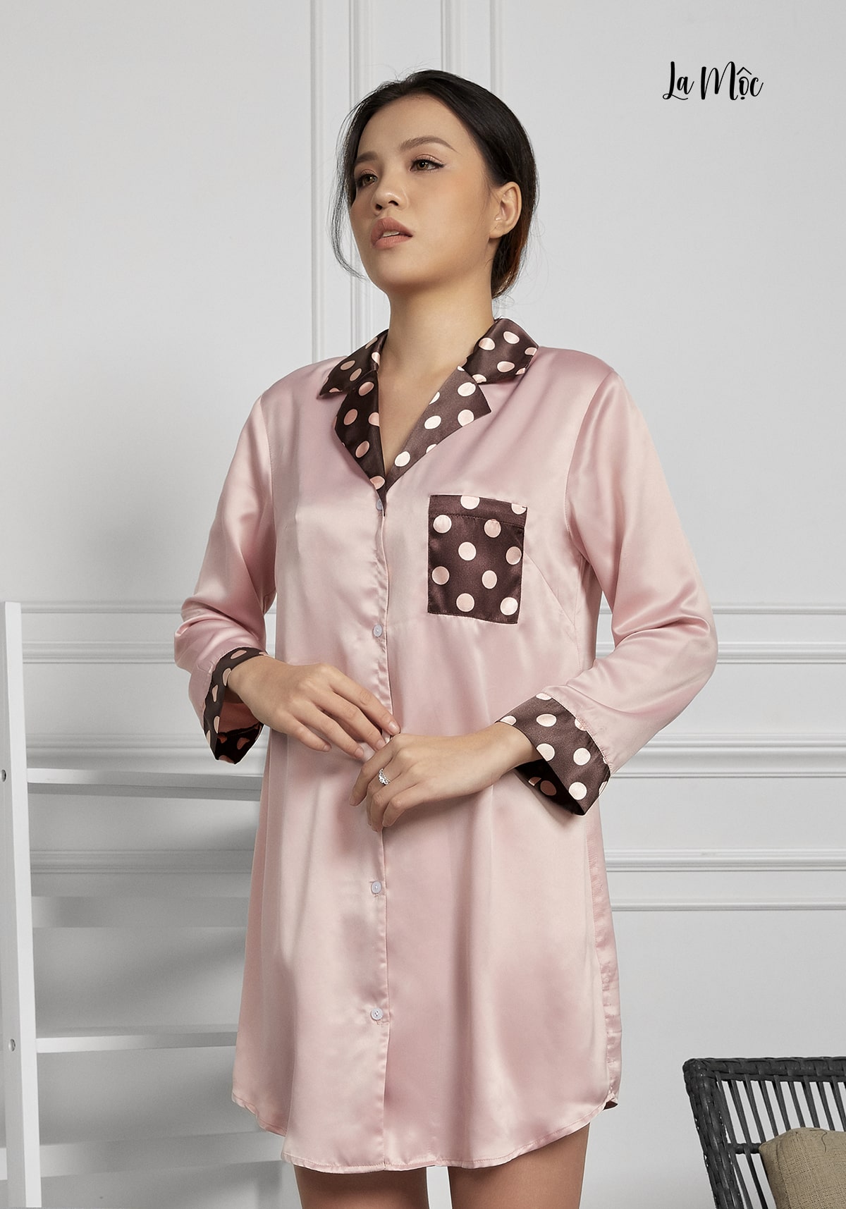 Đầm Pijama Lụa Hàn Cổ Bẻ Maxivic, La Mộc MM112120