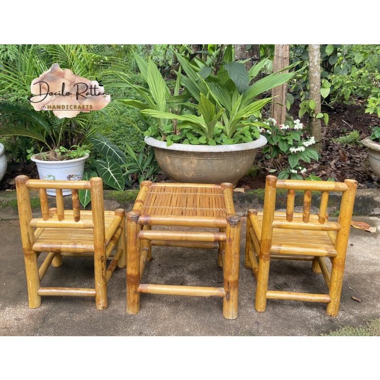 Bàn ghế tre sân vườn để ngoài trời- Ghế làm bằng tre decor cho quán cà phê, bún đậu mắm tôm cho người lớn và trẻ em