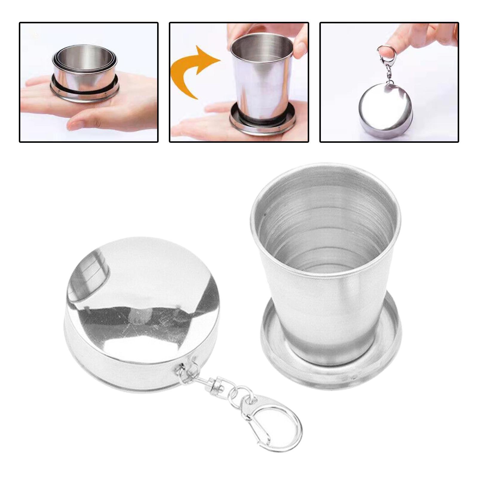 Camping Folding Cup with Keychain Telescopic Mug Stainless Steel Camping Mug