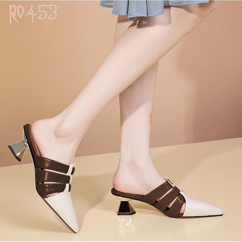 Dép nữ cao gót quai ngang 4 phân hàng hiệu rosata màu đen ro453 - HÀNG VIỆT NAM CHẤT LƯỢNG QUỐC TẾ