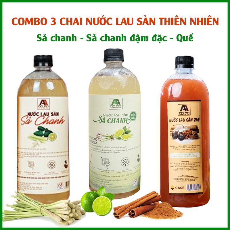 ComBo 3 Chai Nước Lau Sàn Thảo Mộc - Hương Sả Chanh , Sả Chanh Đậm Đặc , Hương Quế - Thể Tích 1 Lít