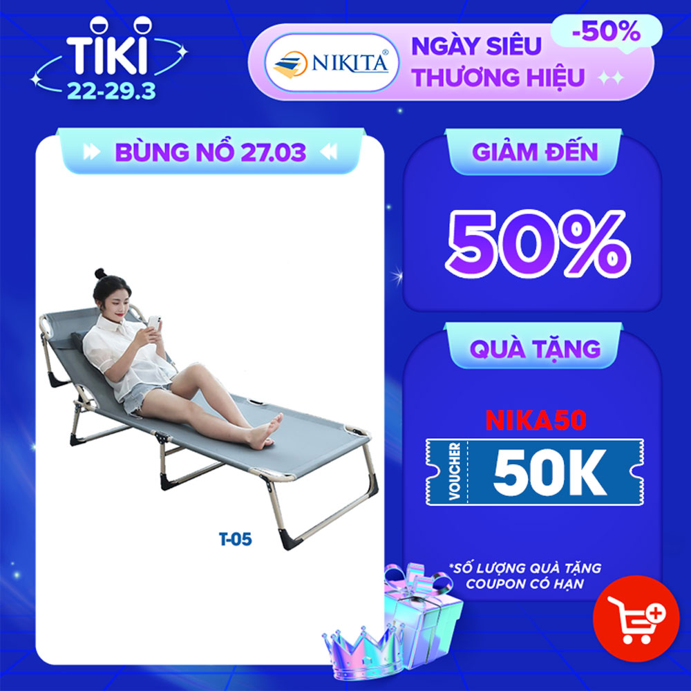 Giường xếp gọn văn phòng NIKITA siêu bền  - Khung thép sơn tĩnh điện - Vải bạt 4D