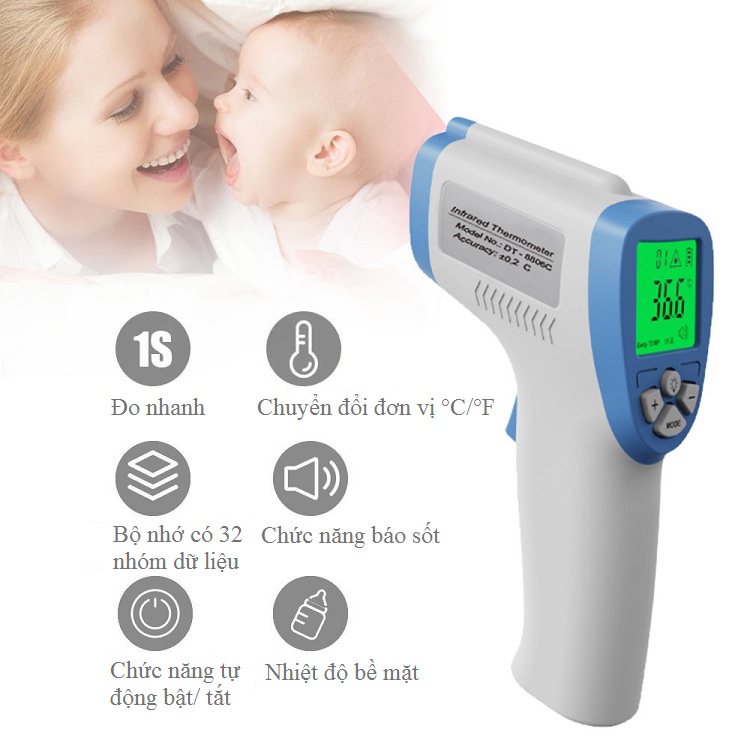 Thiết bị nhiệt kế đo nhiệt độ độ ẩm thông minh cảm biến hồng ngoại đa năng an toàn -chính xác- cao cấp 8806C