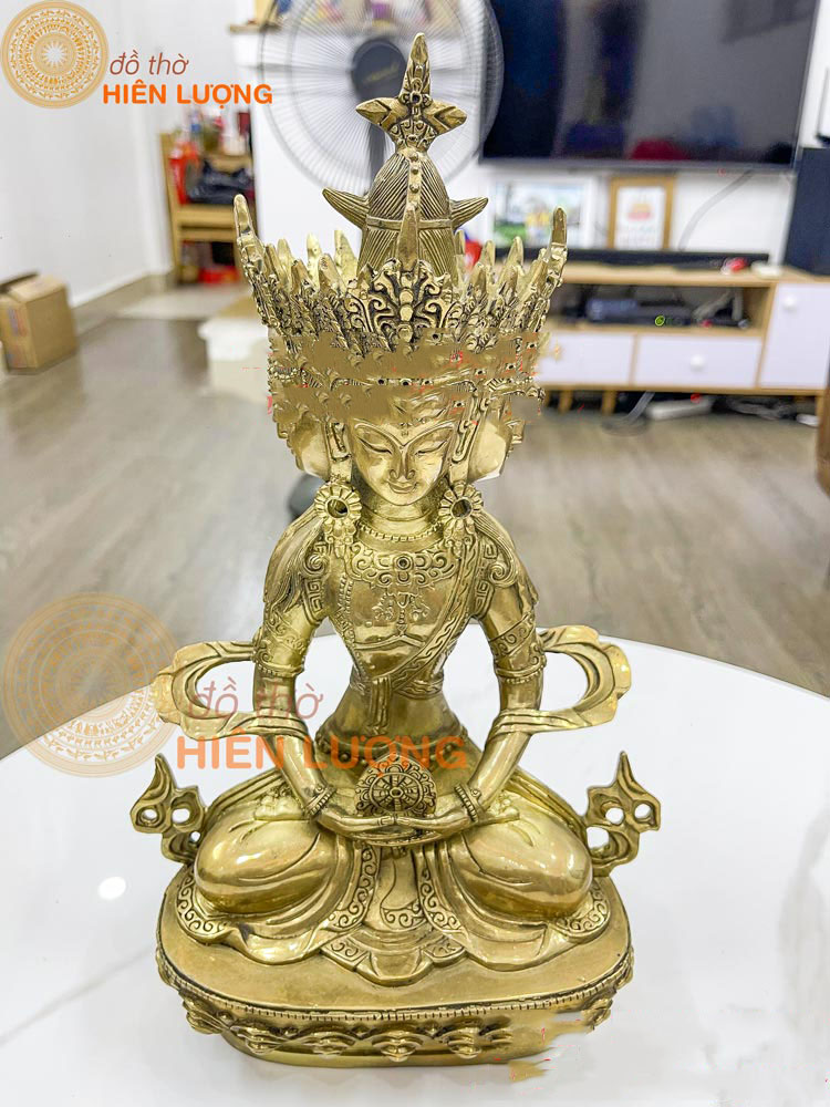 Tượng Phật Tứ Diện Mật Tông Bằng Đồng Vàng Nguyên Chất Kích Thước: DxRxC: 20x11x33cm, Nặng: 1,4kg