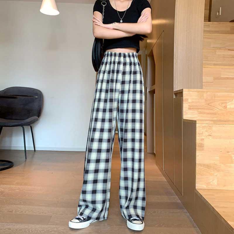 Quần ống rộng Họa Tiết Kẻ Ô Vuông
