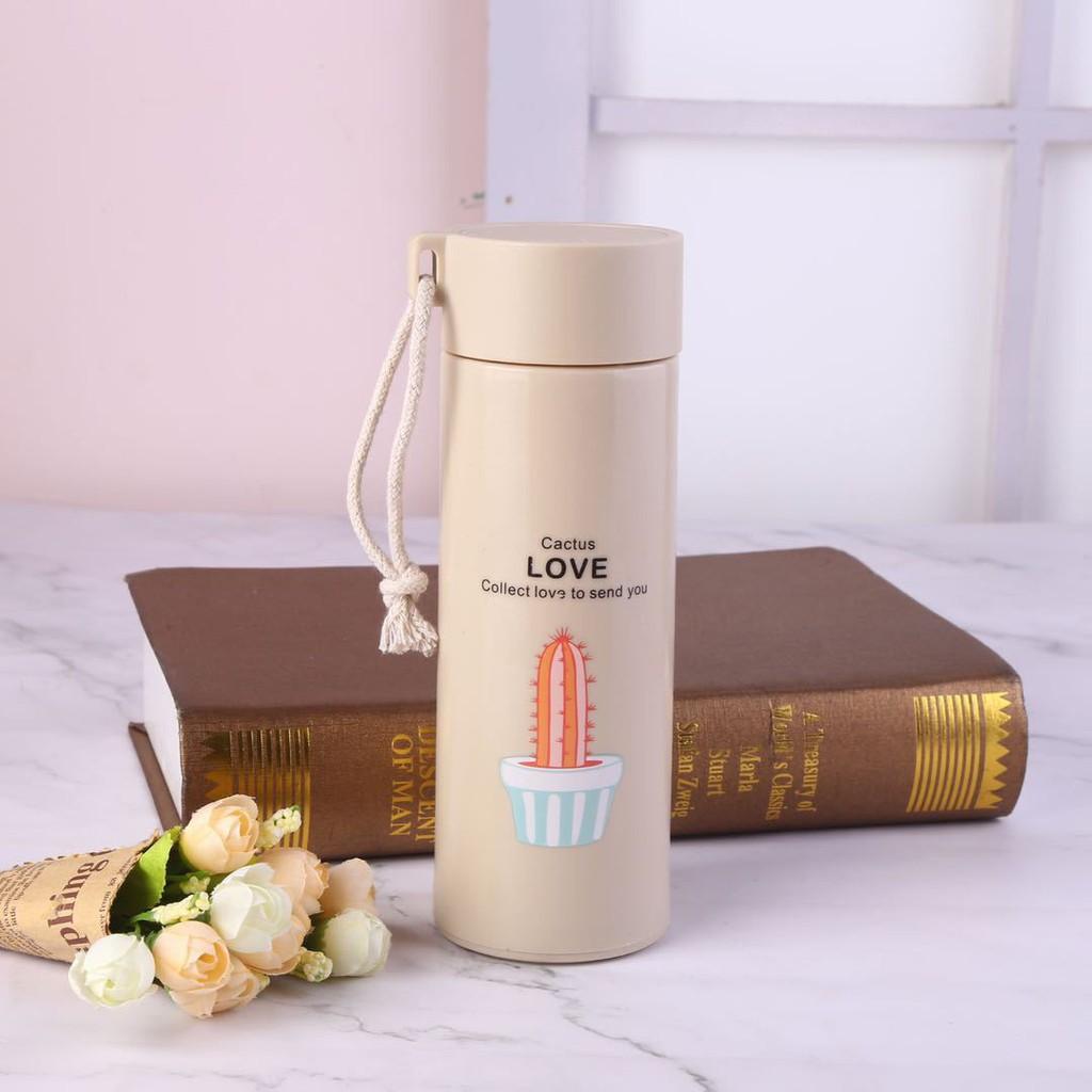 Bình Đựng Nước Lõi Thủy Tinh Vỏ Nhựa Họa Tiết Xương Rồng Dung Tích 450ml
