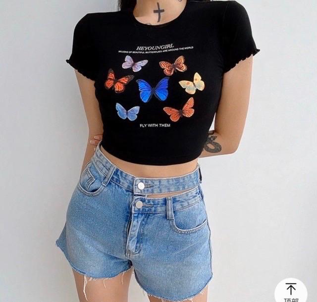 Áo croptop đàn bướm vintage