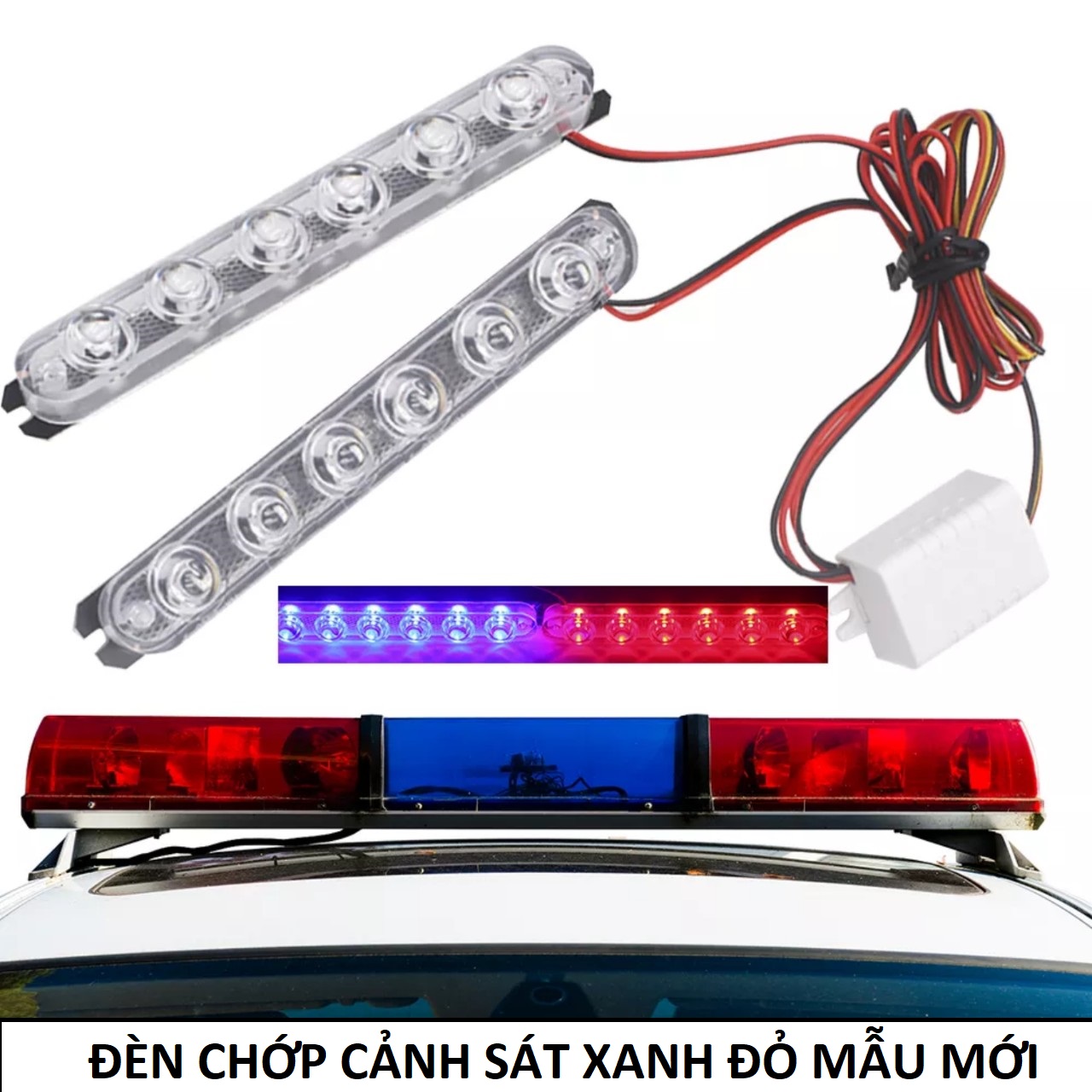 Bộ đèn led chớp nháy xanh đỏ 12 tim trang trí xe máy ô tô mẫu mới chống nước loại tốt