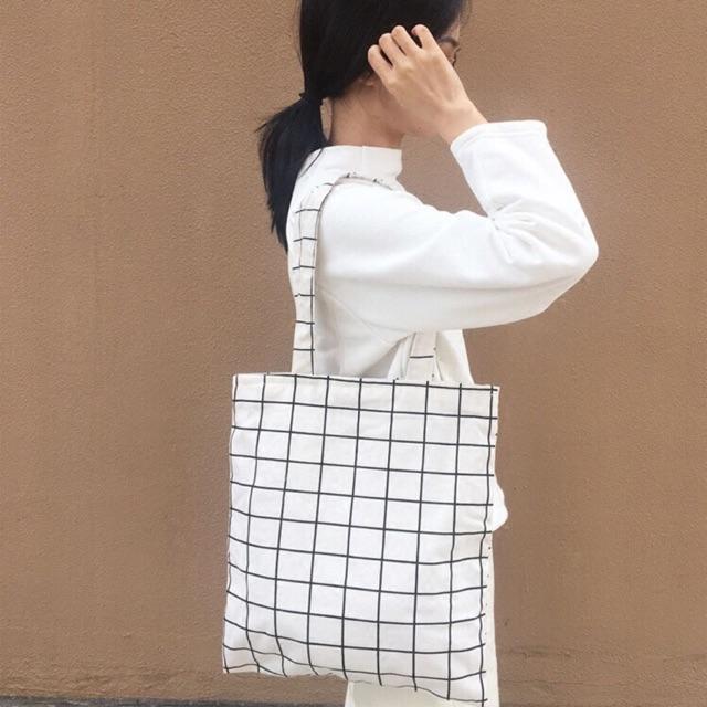 TÚI TOTE VẢI CANVAS CARO BASIC HOTTREND STYLE HÀN QUỐC LOẠI 1 MỀM MỊN