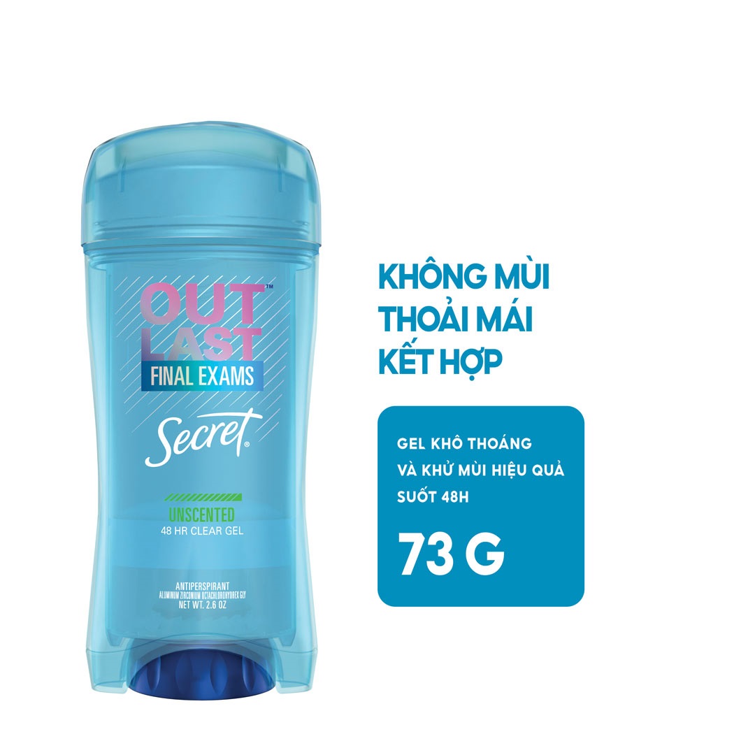 Lăn Khử Mùi Nữ Secret final exams -  Unscented (không mùi) Clear Gel 73g