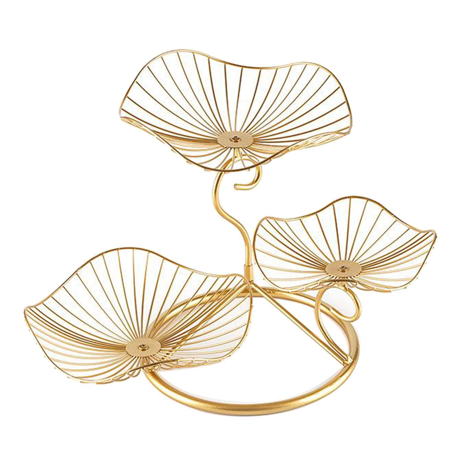 Lotus Leaf Fruit Bowl Display Basket Iron Wire Fruit Holder Dish 3 Tier