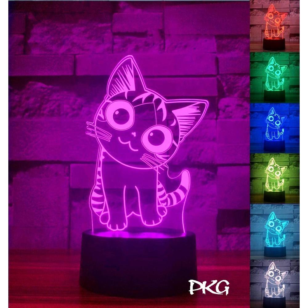 Đèn Ngủ Led 3D Hình Con Mèo Quà Tặng Trang Trí nháy sáng 16 màu Cảm ứng Điều khiển từ xa