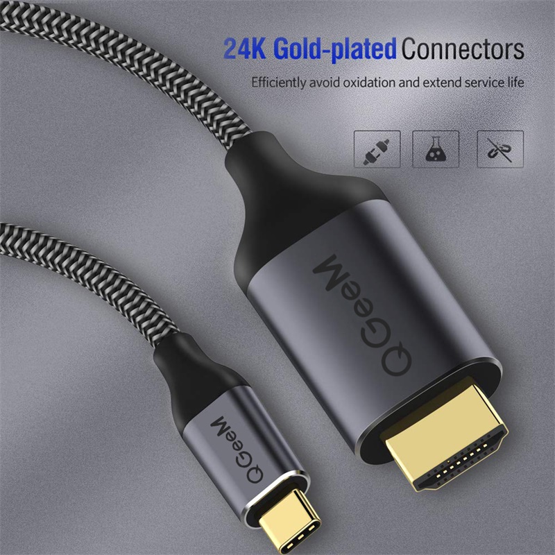 Cáp chuyển đổi Type C sang HDMI QGeeM dài 1.2m 4K@60Hz (tương thích cổng Thunderbolt 3) cho iPad Pro,MacBook Pro 2018 iMac, Pixel,Galaxy S9 Note9 S8 Surface Book HDMI Type C-Hàng Chính Hãng