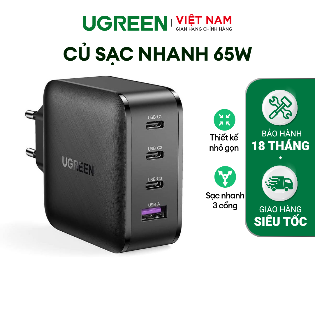 Củ sạc siêu nhanh UGREEN CD224 65W CD226 100W Sạc nhanh PD 65W QC Dòng 5A - Hàng Chính Hãng