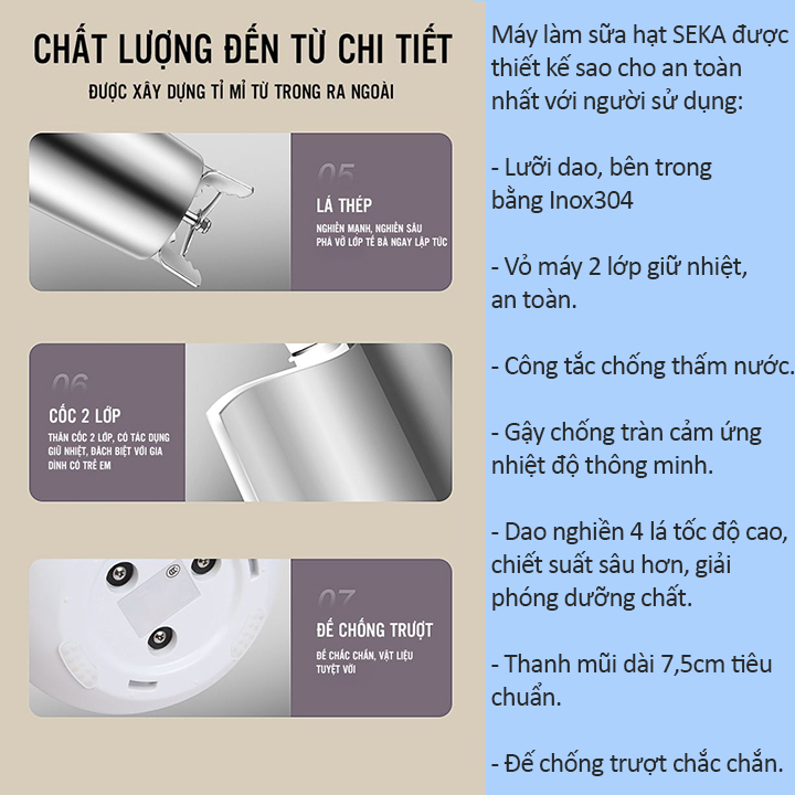 Máy Làm Sữa Hạt Đa Năng SEKA 1.8L, Công Suất 700W - Hàng Chính Hãng