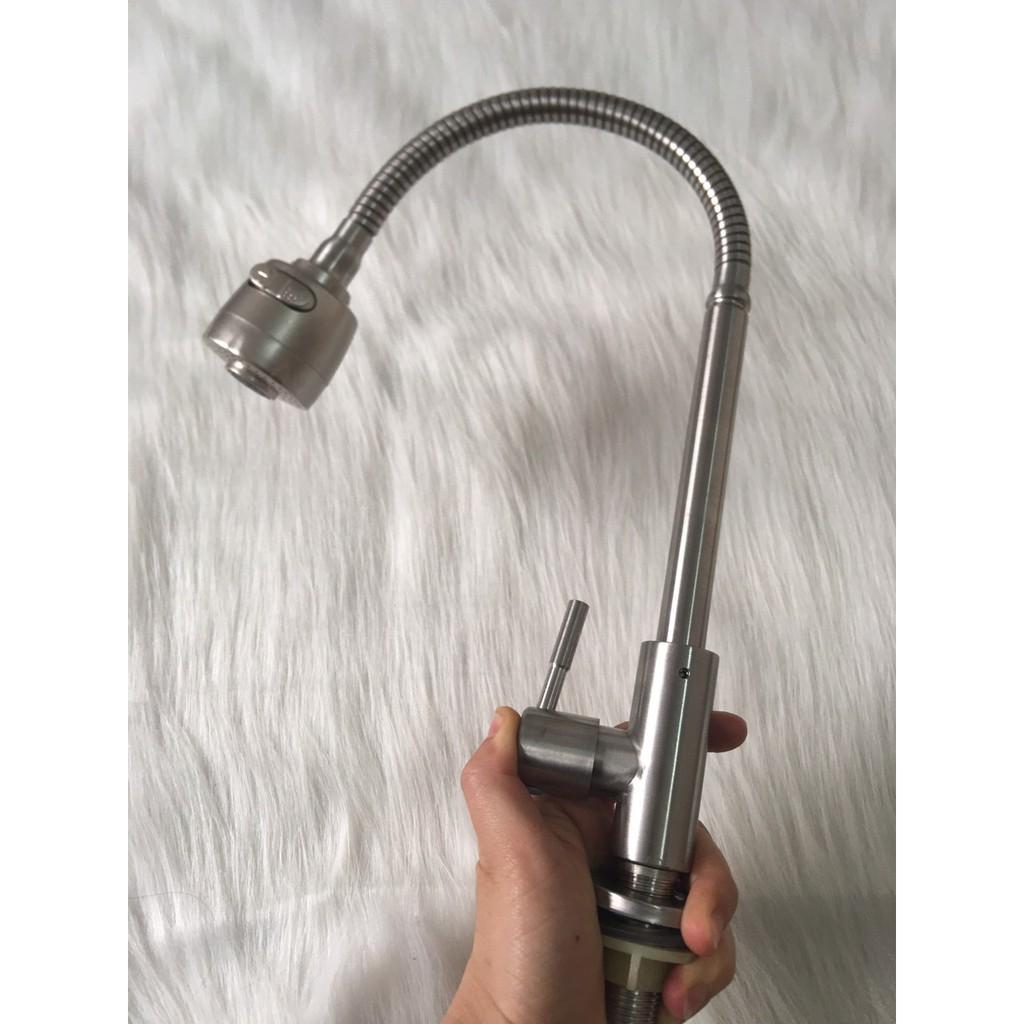 Vòi Rửa Bát Lạnh, Vòi Rửa Bát Cắm Chậu Cần Mềm inox 304