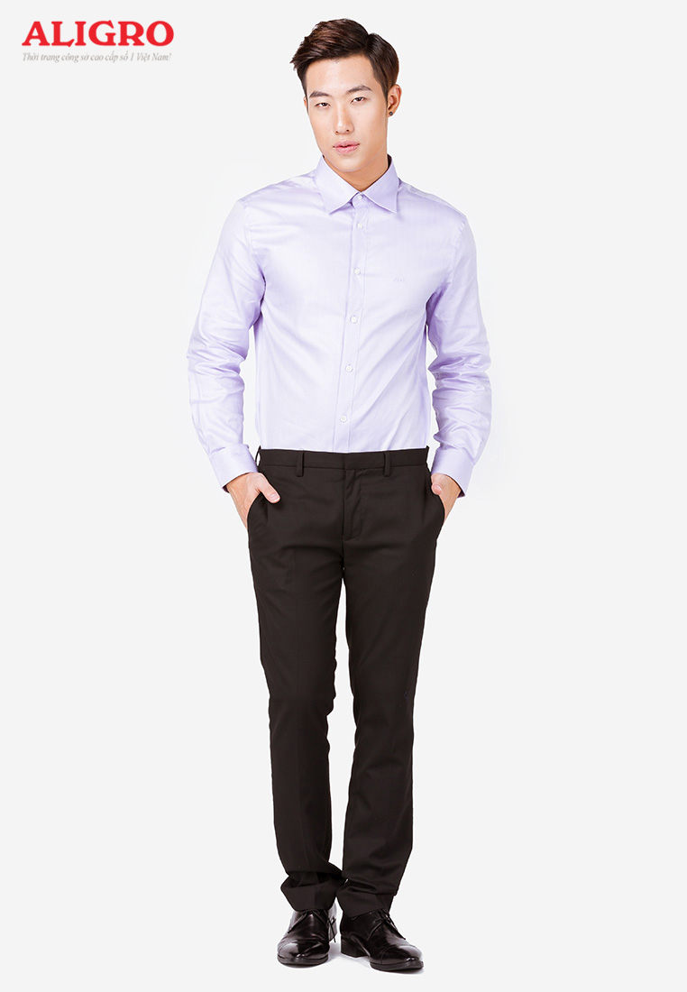 Áo sơ mi nam dài tay ALIGRO 100% chất cotton màu tím nhạt cổ bẻ dáng ôm body, thanh lịch ALGS036