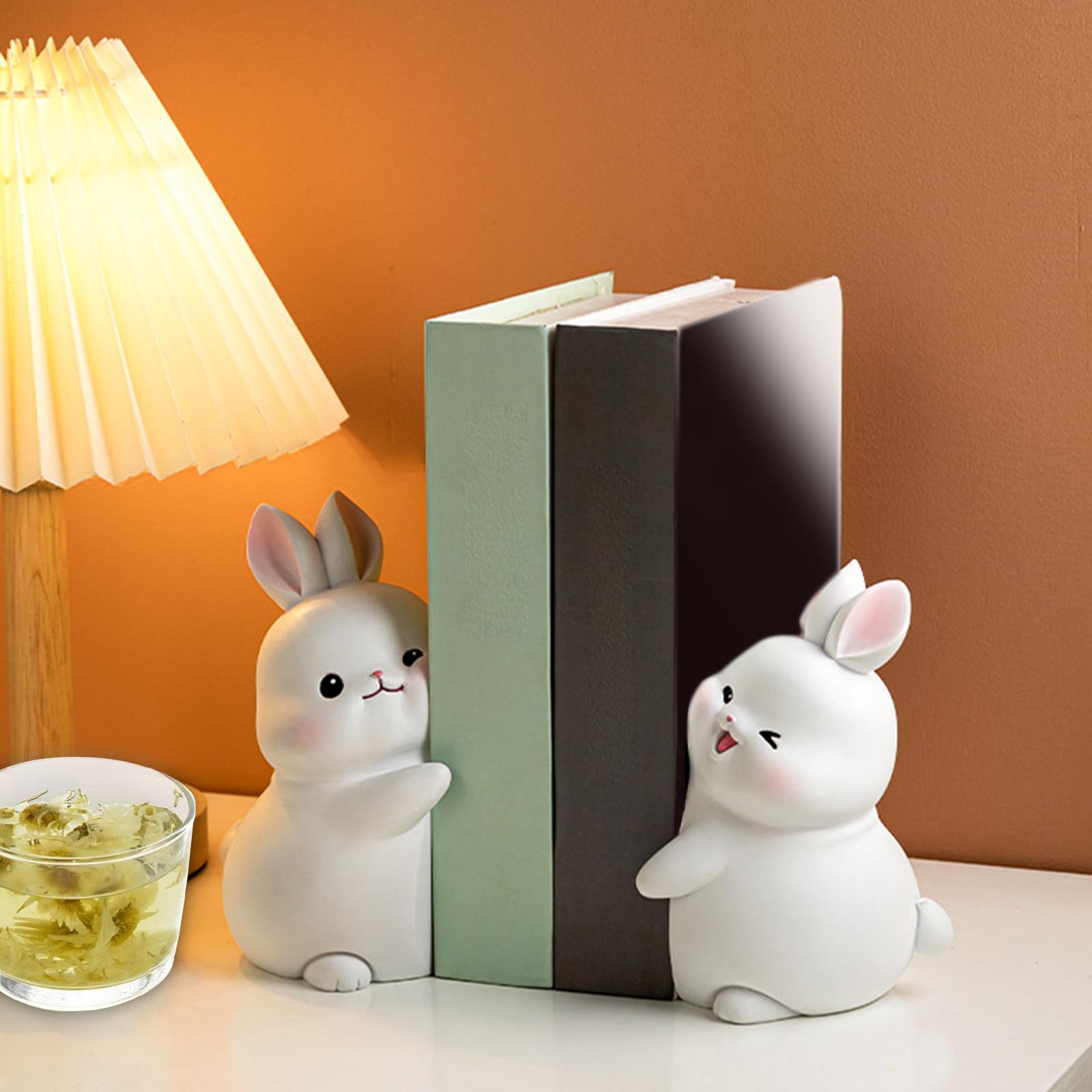 Rabbit Bookend Resin Animal Figurines Book Stand Holder for Cabinet Ornament