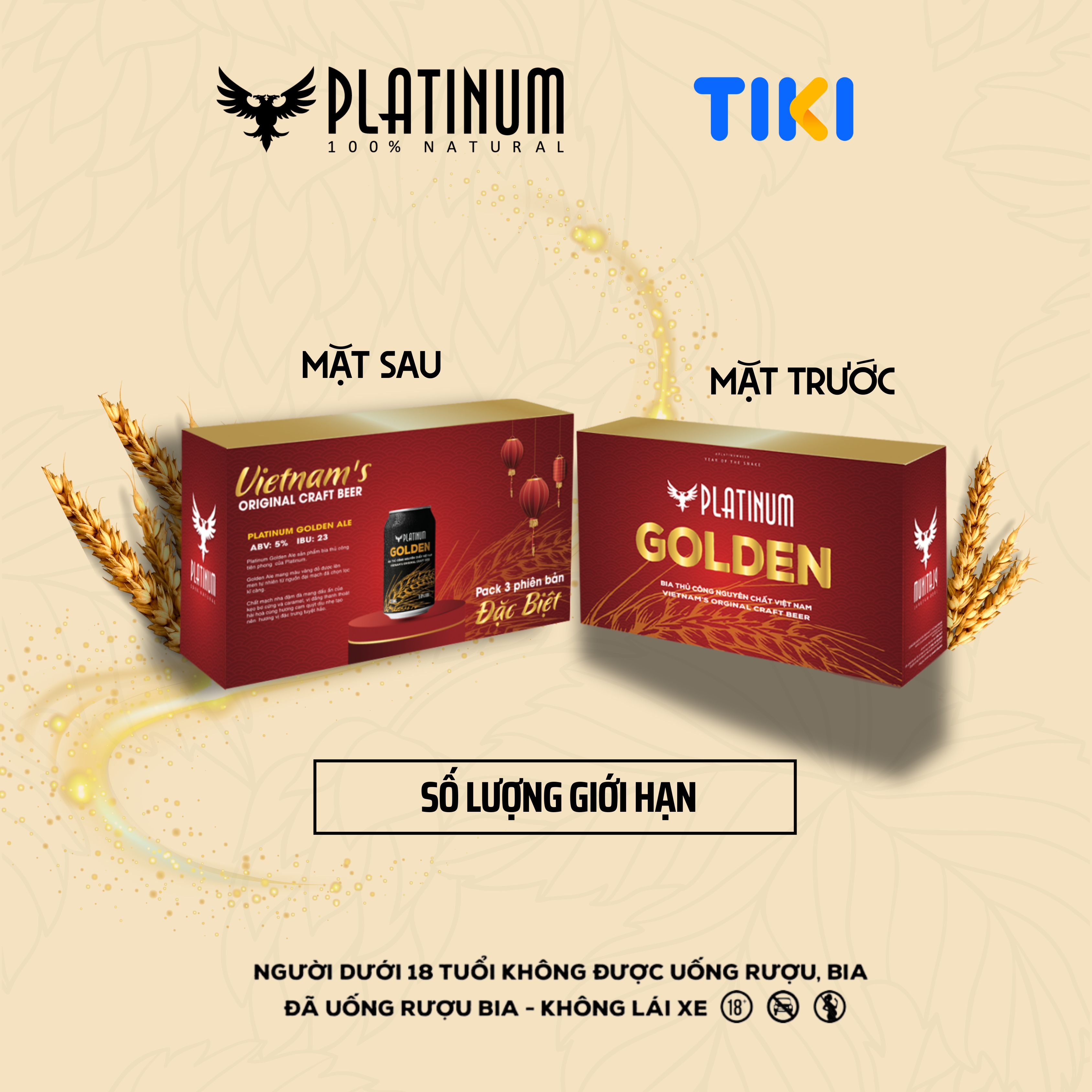 [TẶNG 3 HỘP 3 LON GOLDEN] Combo 2 Thùng 24 Lon Bia Thủ Công Platinum Golden Ale Lon 330ml 5% Chính Hãng Tặng 3 Hộp 3 Lon Golden Phiên Bản Đặc Biệt