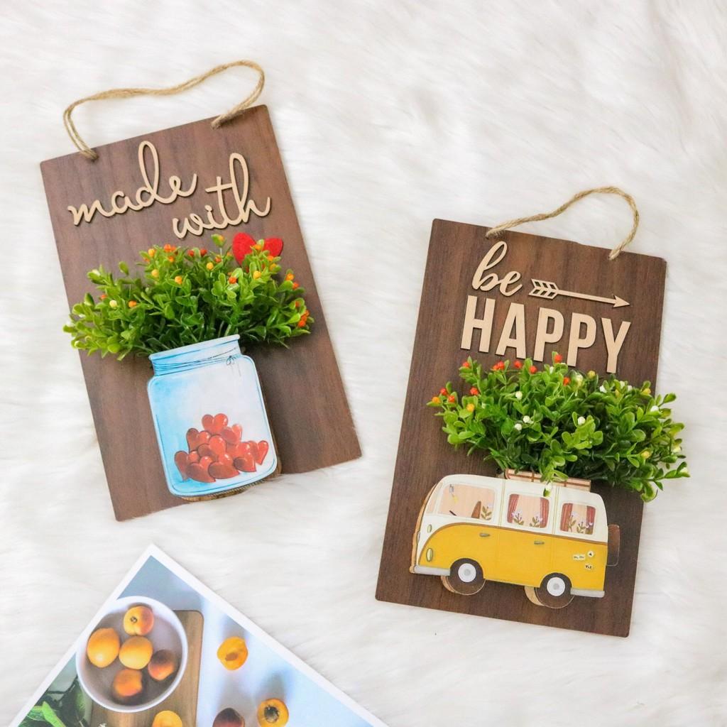 Bảng Gỗ Kèm hoa treo trang trí nhà cửa trang trí Xinh lịm tim
