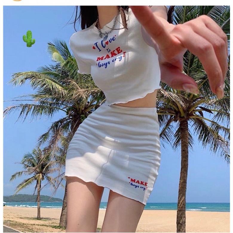 Set áo croptop kèm chân váy chất thun borip siêu đẹp-P