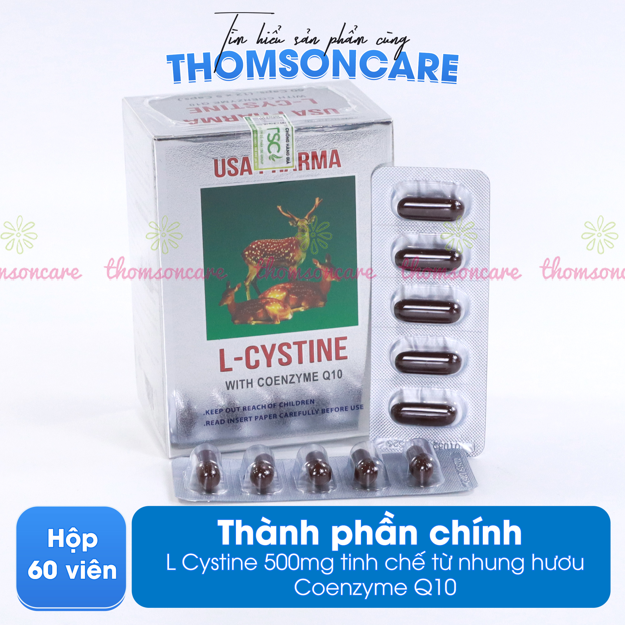 Combo 2 Hộp Lcystine  - hỗ trợ làm đẹp da, giúp da sáng mịn, giảm rụng tóc, chống oxy hóa , hạn chế lão hóa da giảm rụng tóc từ Lcystine và CoenZymeQ10 - Thomsoncare