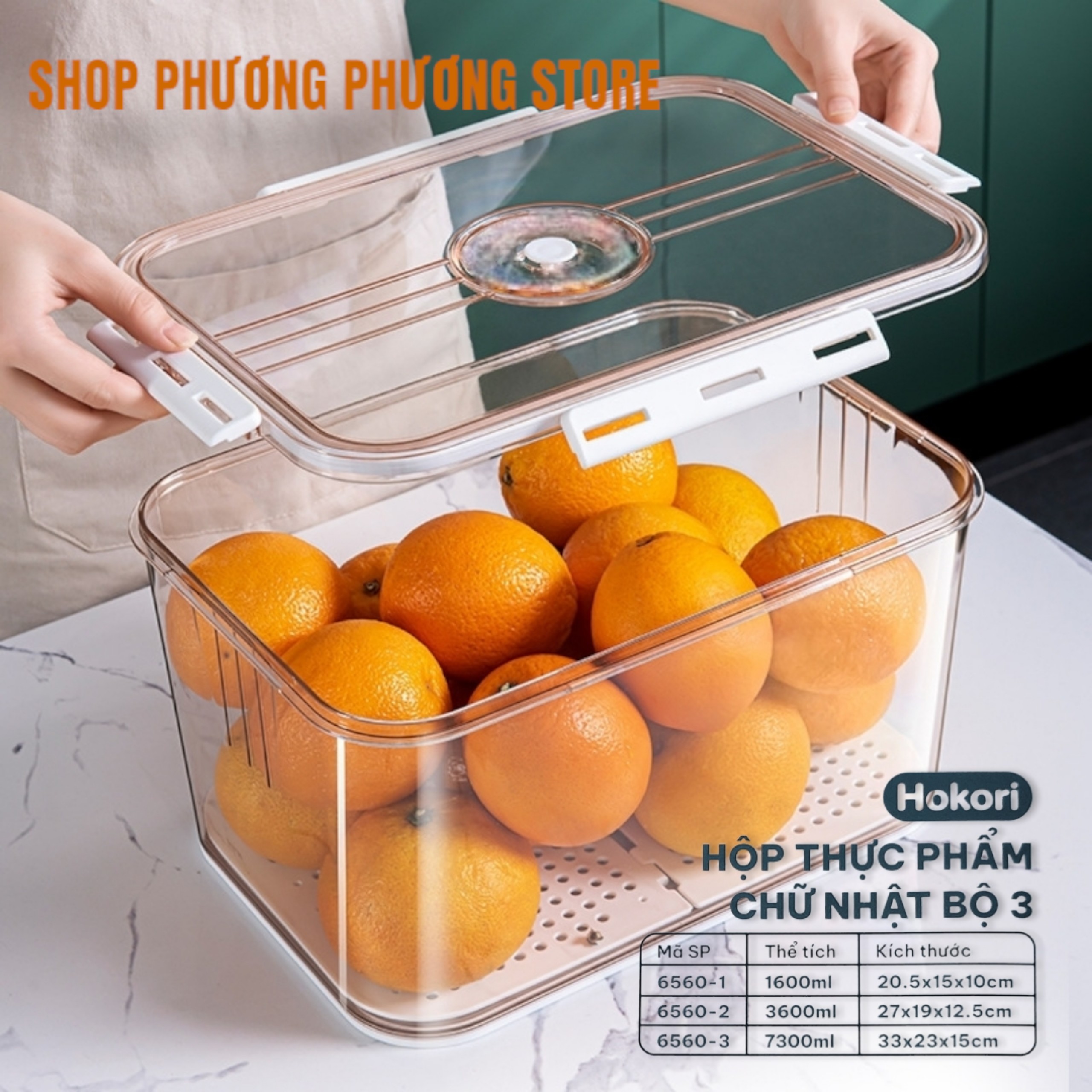 Hộp nhựa đựng thực phẩm HoKoRi trong suốt nắp đậy có gioong silicon có khay lót đáy giúp ráo nước, chất liệu cao cấp, an toàn cho sức khỏe