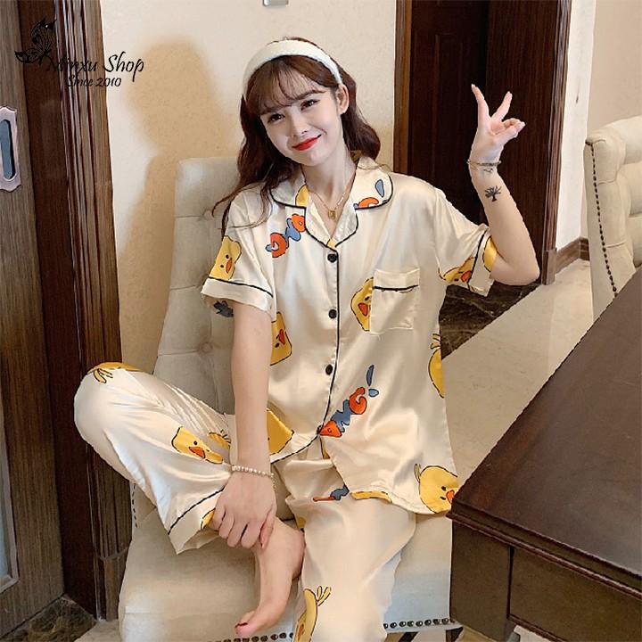 Bộ đồ Pijama lụa, bộ ngủ mặc nhà Minxu Shop, quần dài áo ngắn tay - sang chảnh - chất Lụa mềm mịn, thoải mái (Mã PP)