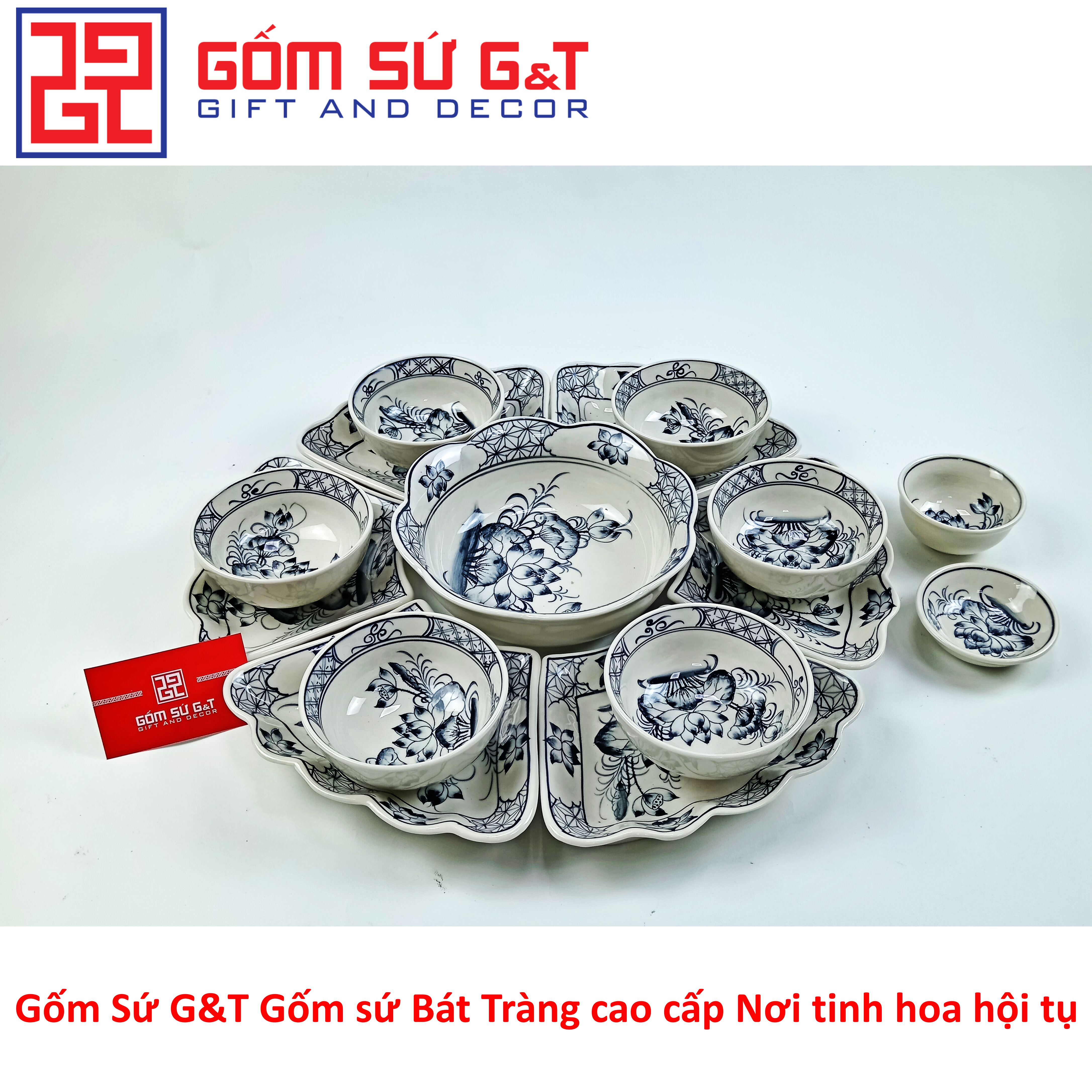 Bộ đồ ăn mặt trời vẽ sen tràm Gốm Sứ G&T