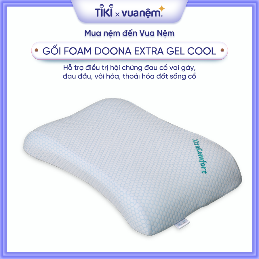 Gối Memory Foam Doona Extra Gel Cool 35x55cm cao cấp, nâng đỡ cổ vai gáy tối đa, êm ái mềm mại, thoáng mát