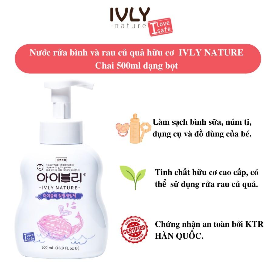 Combo 2 chai nước rửa bình sữa cho bé dạng bọt IVLY NATURE chiết xuất hữu cơ dung tích 500ml ivly0012