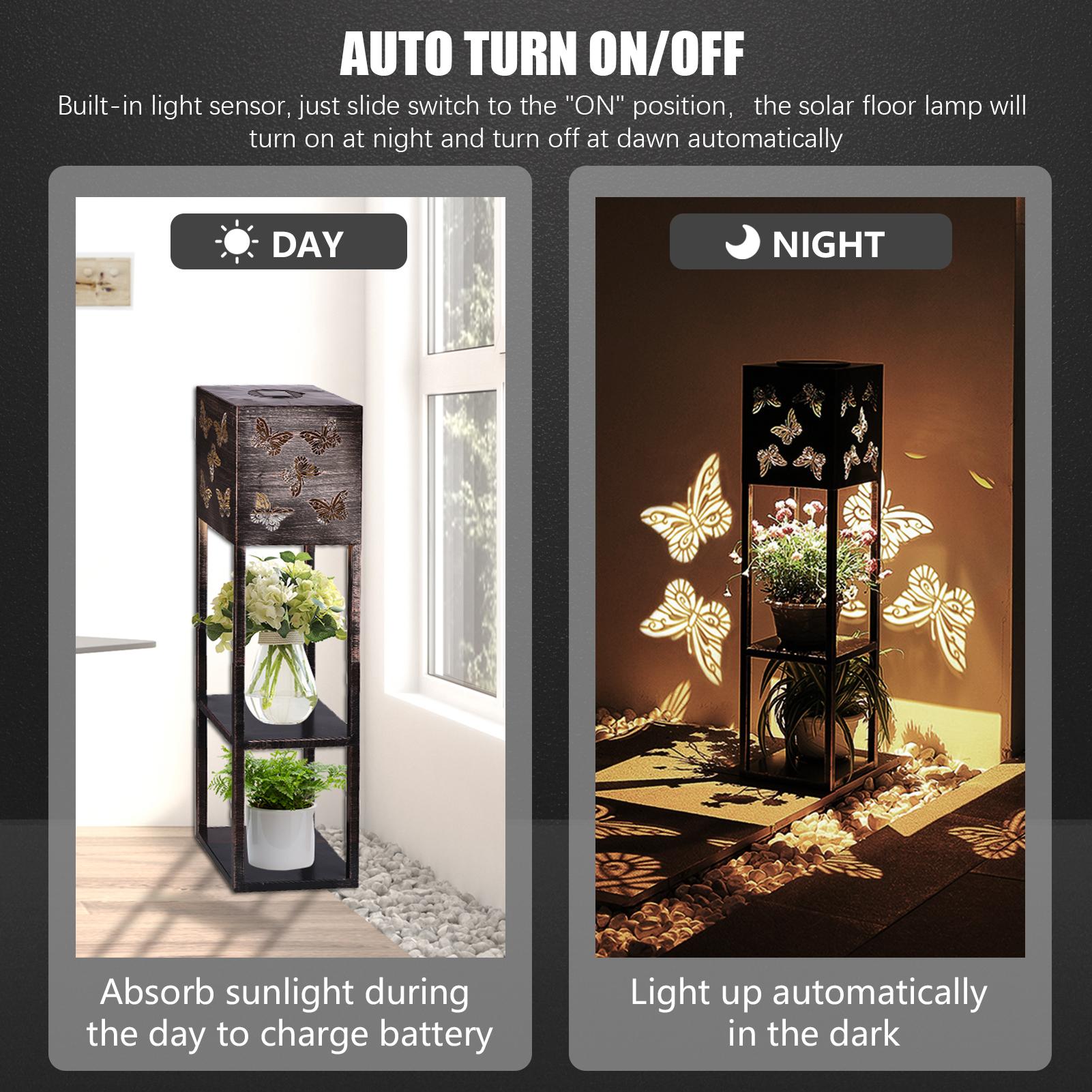 Đèn sàn năng lượng mặt trời ngoài trời với kệ kép, chất liệu kim loại, 2 tầng