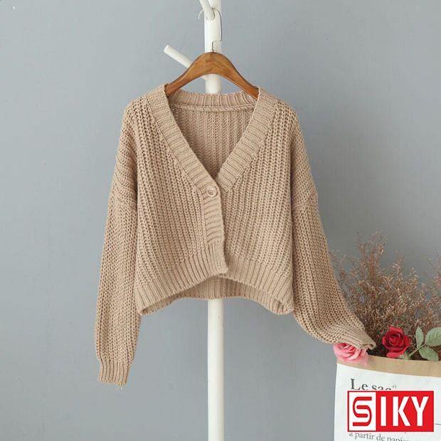 Áo cadigan len nữ Sliky trơn 1 cúc dáng ngắn màu siêu xinh - KL10