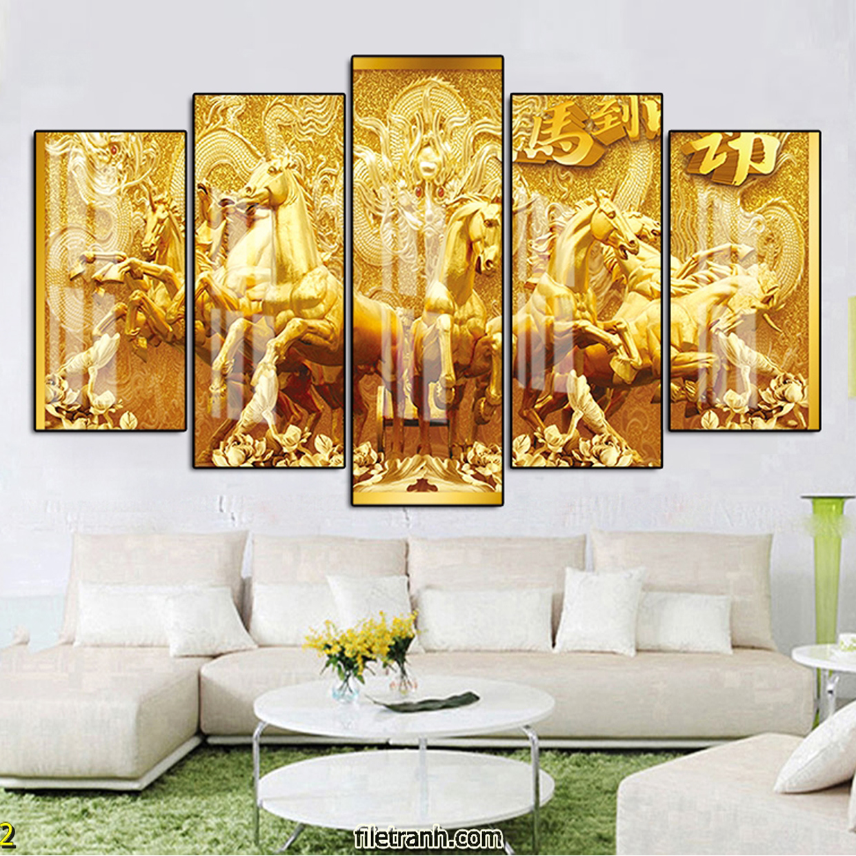 Tranh Canvas Bộ 5 Bức Cao Cấp - Tranh Mã Đáo Thành Công Treo Tường Phong Thủy
