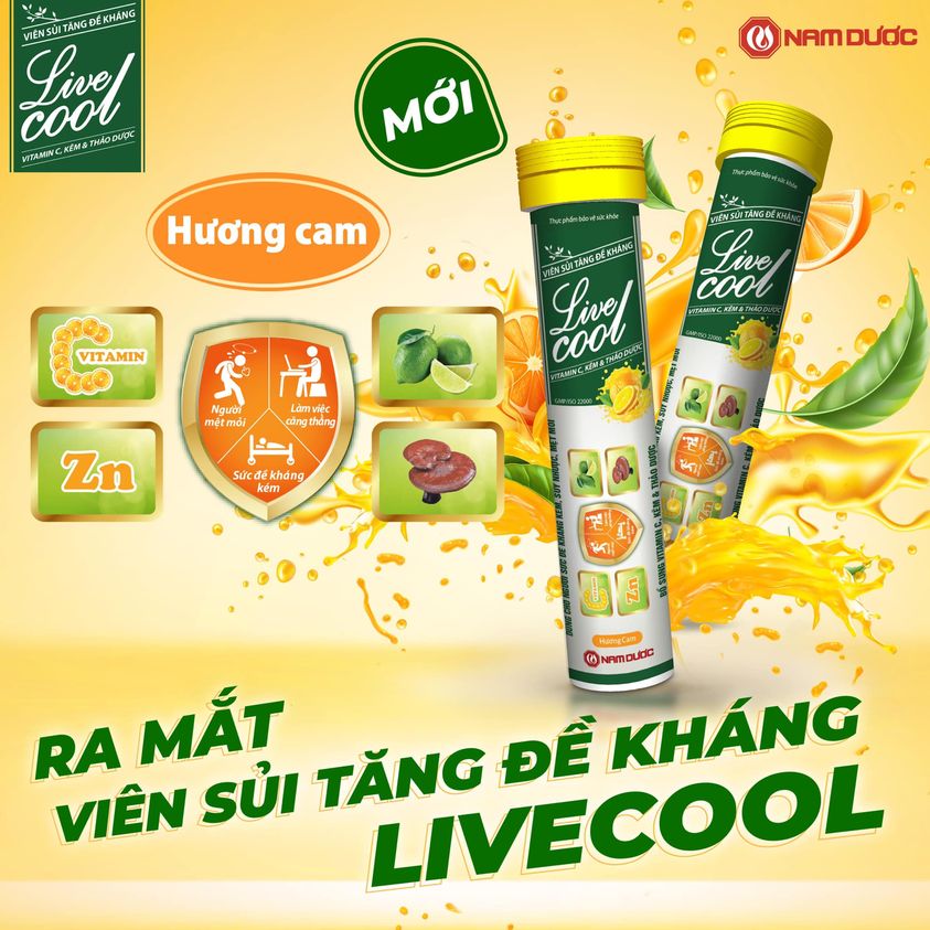 Viên sủi tăng đề kháng Livecool Nam Dược (16 viên sủi x 4g),bổ sung vitamin C, kẽm và thảo dược,củng cố hệ miễn dịch