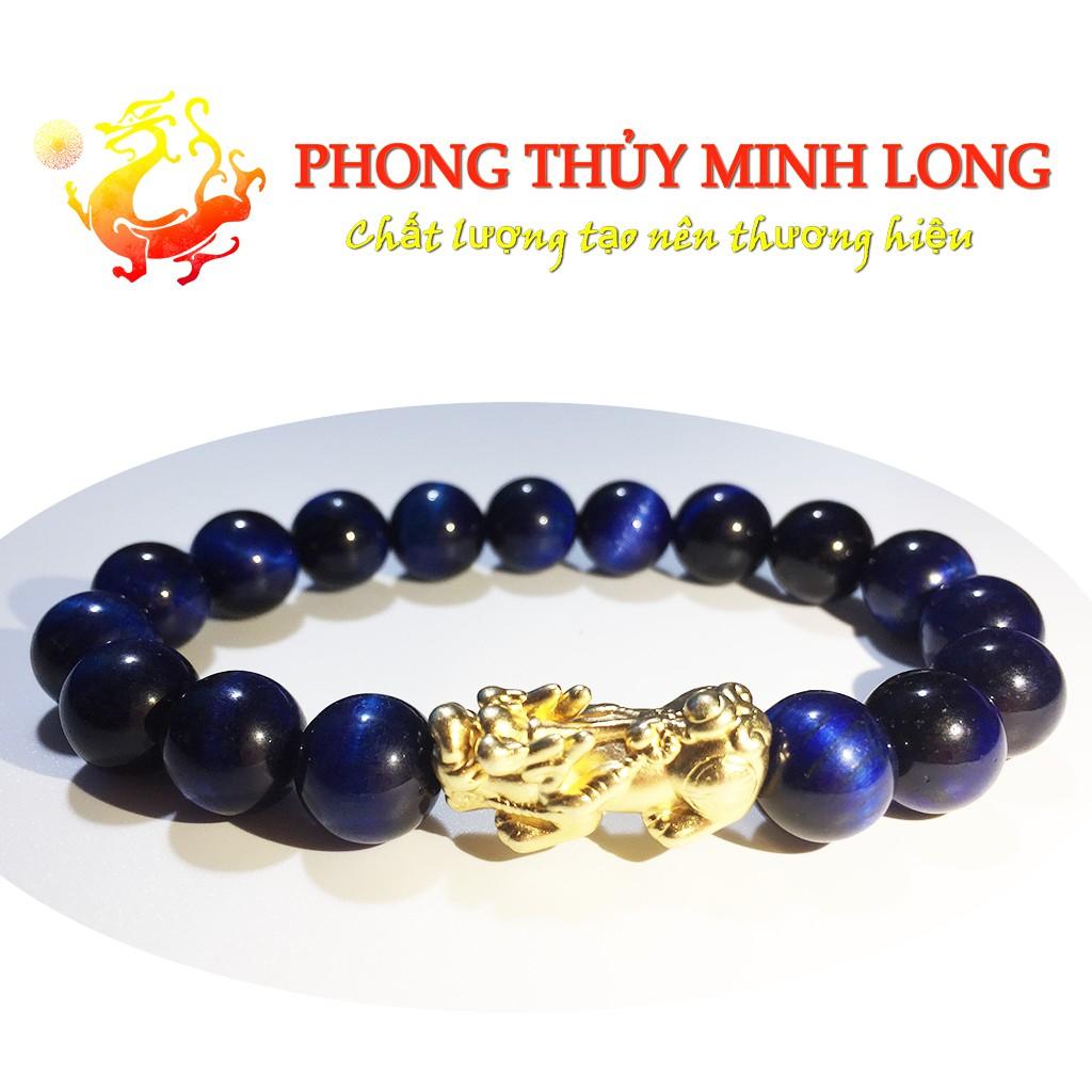 Vòng tay đá Mắt Hổ Xanh Dương chất lượng 5A mix tỳ hưu Vàng hợp mệnh thủy và Mộc