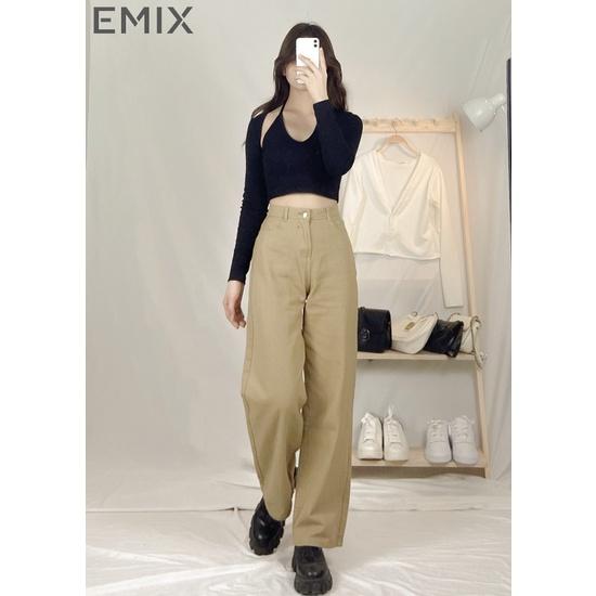 Quần jean nữ basic EMIX (màu nâu tây), công sở, dáng dài, cạp cao, ống suông, kiểu trơn, vải kaki mềm nhẹ 224