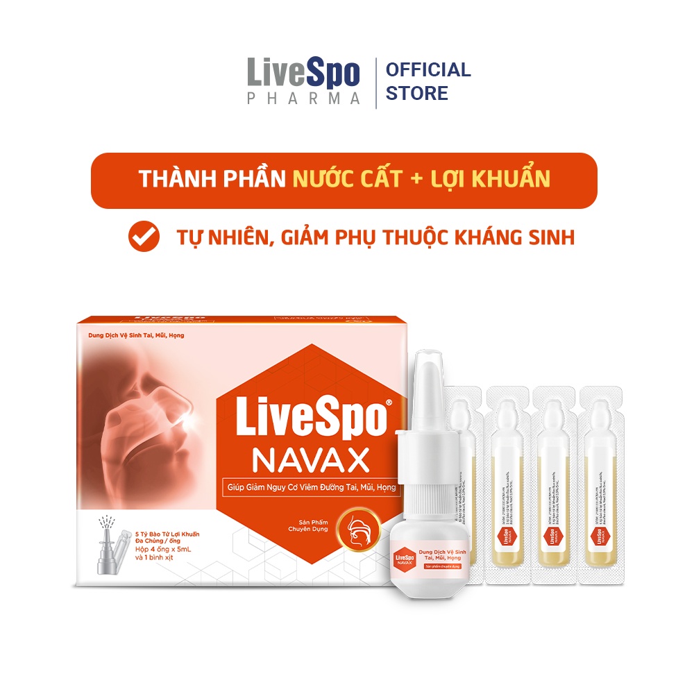 [Combo 3 Tặng 1] COMBO3 Nước muối sinh lý chứa bào tử lợi khuẩn LiveSpo Navax chuyên dụng Hộp 4 ống x 5ml