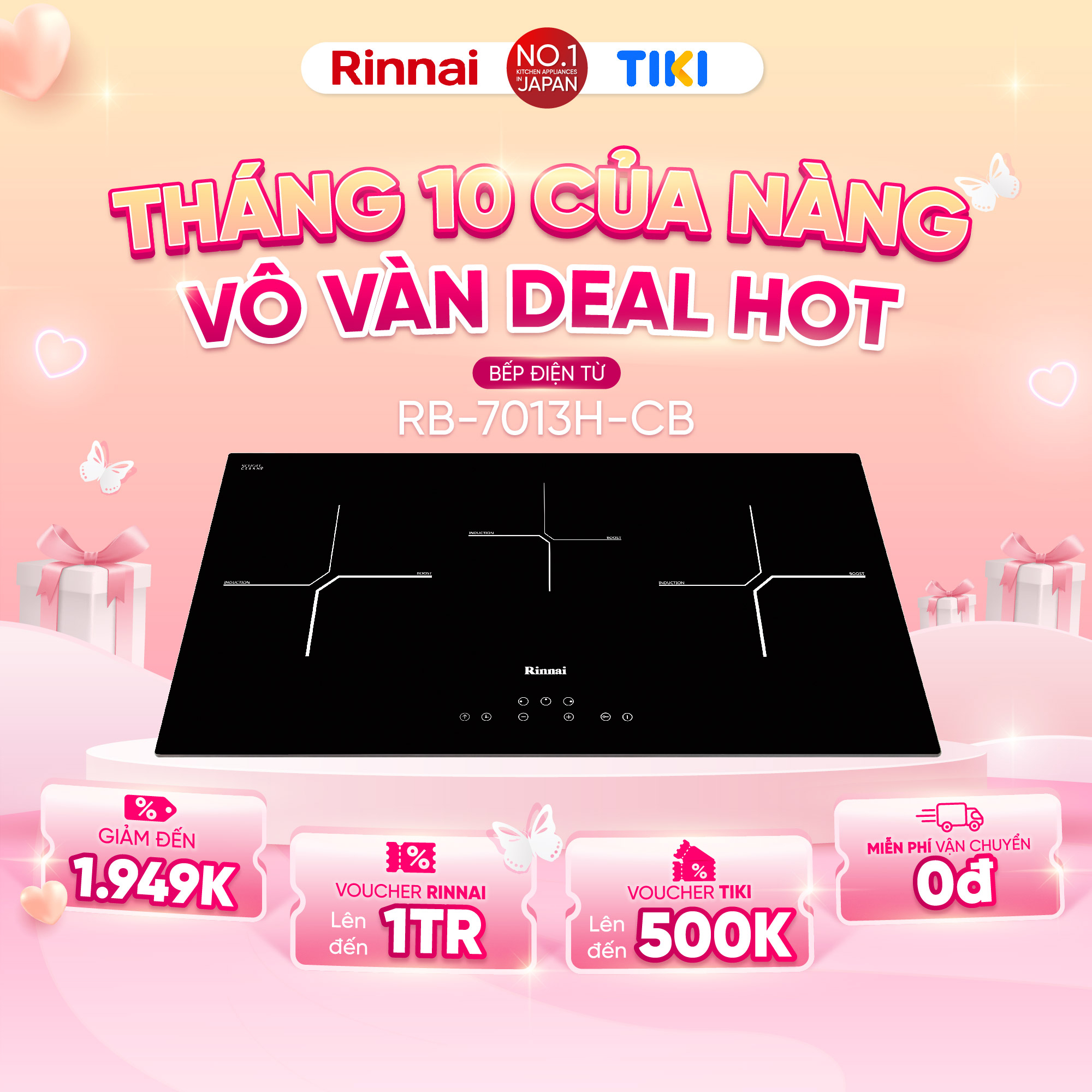 Bếp từ Rinnai RB-7013H-CB mặt kính Schott 4600W - Hàng chính hãng.