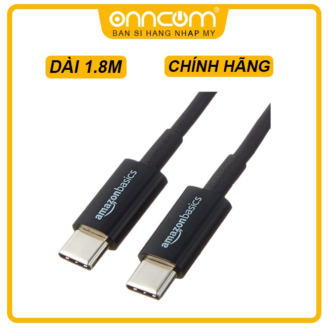 Dây cáp chuyển đổi AmazonBasics USB Type-C ra USB Type-C 2.0 - 1.8mét - Hàng nhập Mỹ