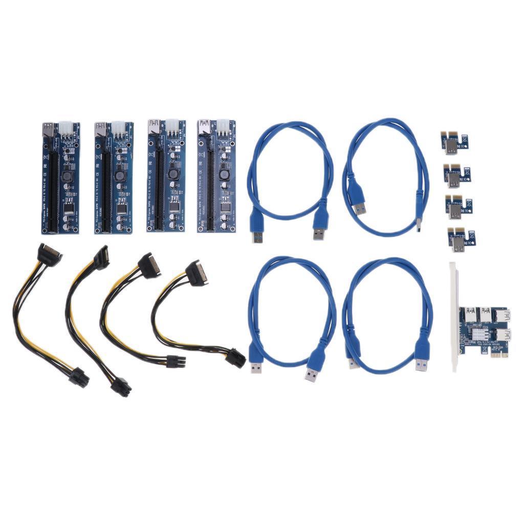 PCI-E 16x to 1x Powered Riser Adapter Card, with USB 3.0 Extension Cable &
