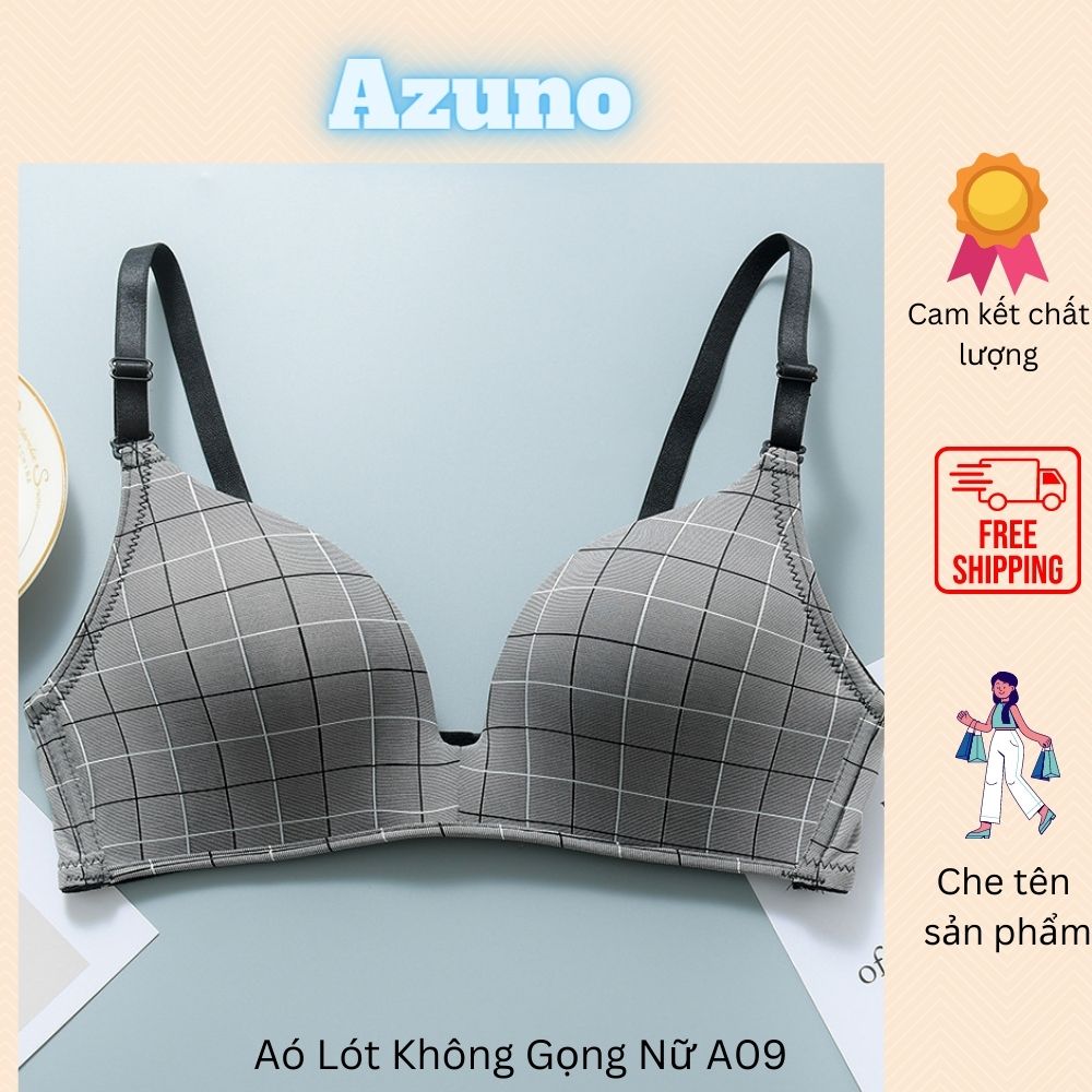 Hình ảnh Áo Lót Nữ Không Gọng, Áo Ngực Đệm Mỏng Azuno A09 Cotton Nâng Ngực, Họa Tiết Kẻ Caro Nhiều Màu