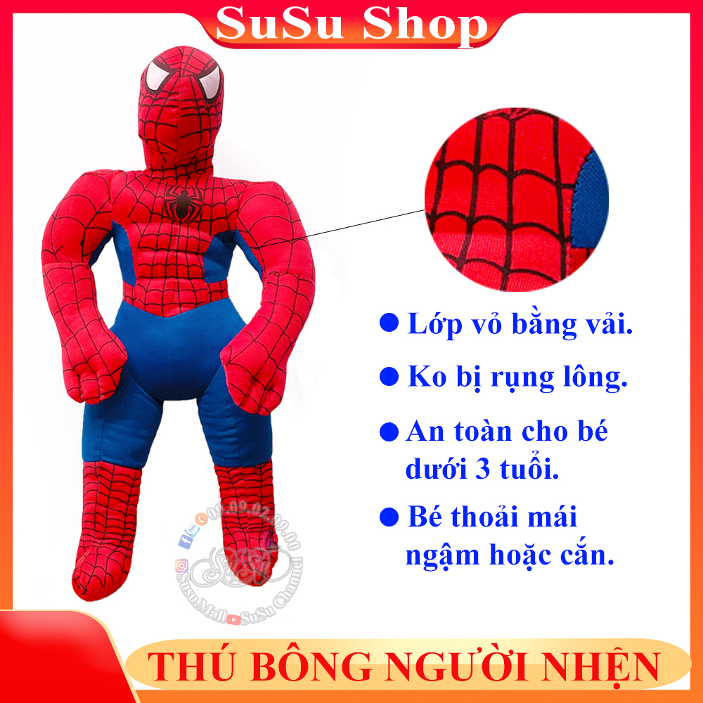 Siêu nhân nhện thú bông an toàn cho bé , gấu bông bọc vải không xù lông an toàn bé gặm , thú nhồi bông mô hình Spider Man