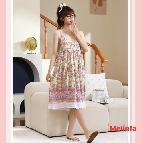 Váy ngủ hai dây nữ vải Cotton lụa tự nhiên thoáng mát mềm mại, đầm mặc nhà mùa hè freesize mã VAV0288