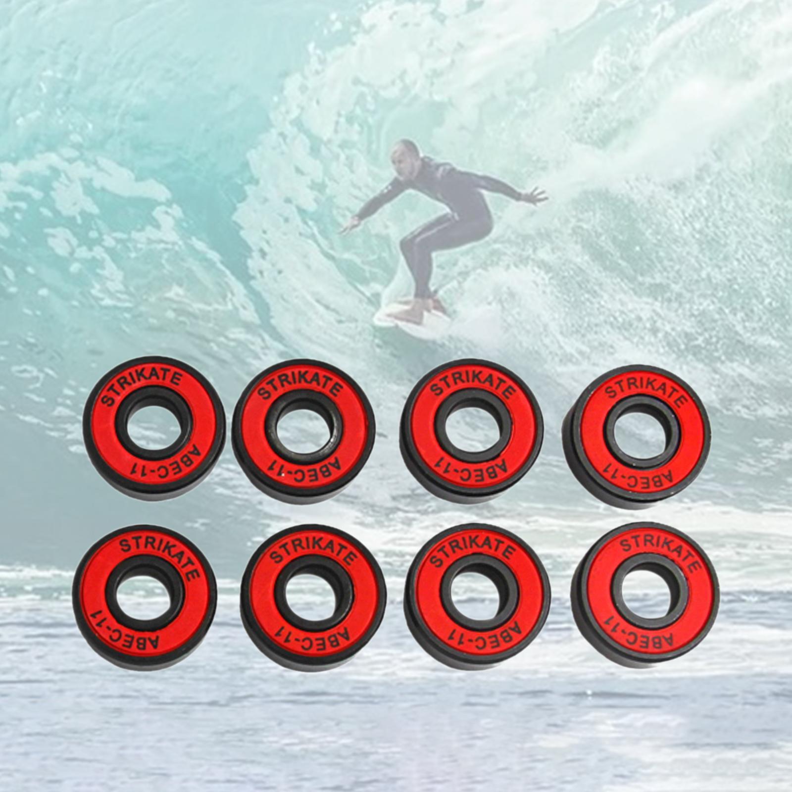 8Pcs Skateboard Bearings 8mm Precision Size ABEC-11 for Longboard Red
