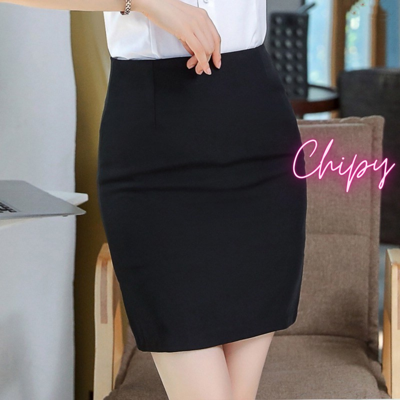 Chân Váy Ngắn Công Sở Bút Chì Nữ CHIPY Màu Đen Lưng Thun Cạp Cao Ôm Đẹp Phong Cách Ulzzang Vintage Hàn Quốc Trên GMCV004