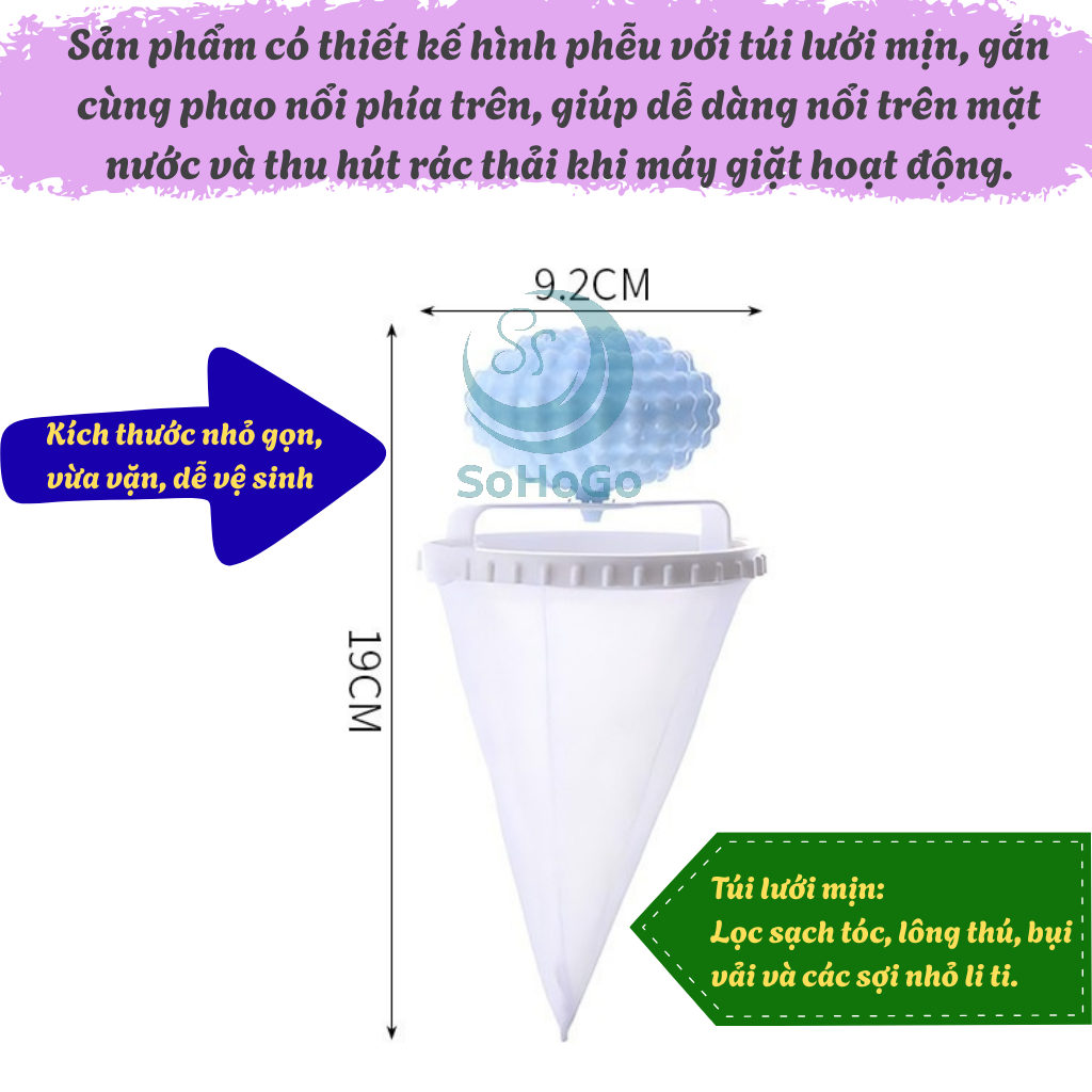 Bộ 2 Túi lọc rác máy giặt thông minh MẪU CẦU GAI -Bẫy lông thú &amp; tóc trong máy giặt -Lưới lọc rác nổi tự động