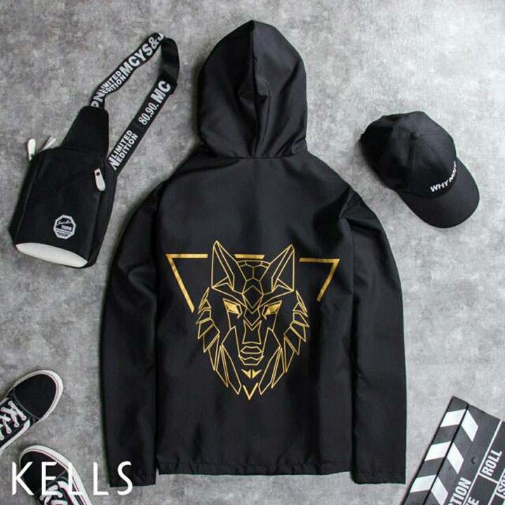 Áo khoác gió hình sói cho nam nữ 2 lớp form rộng cá tính