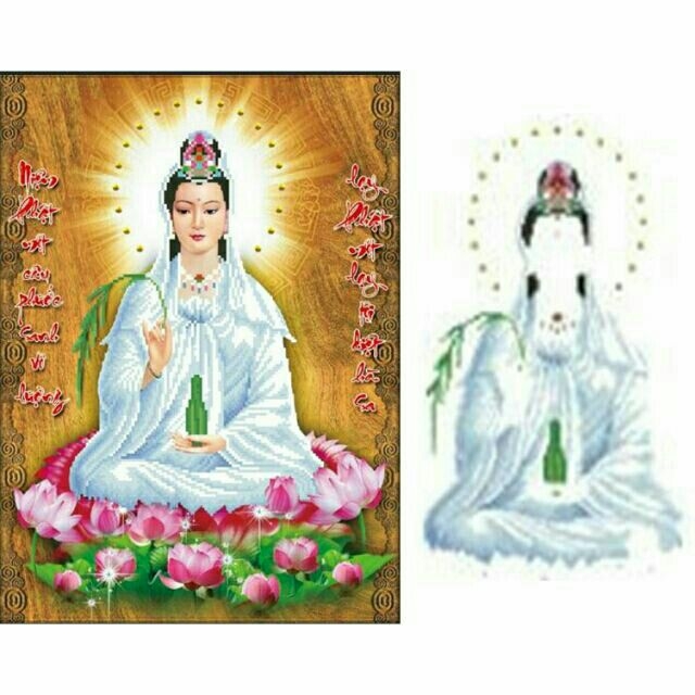 tranh thêu chữ thập Quan Âm 40x51cm - chưa thêu