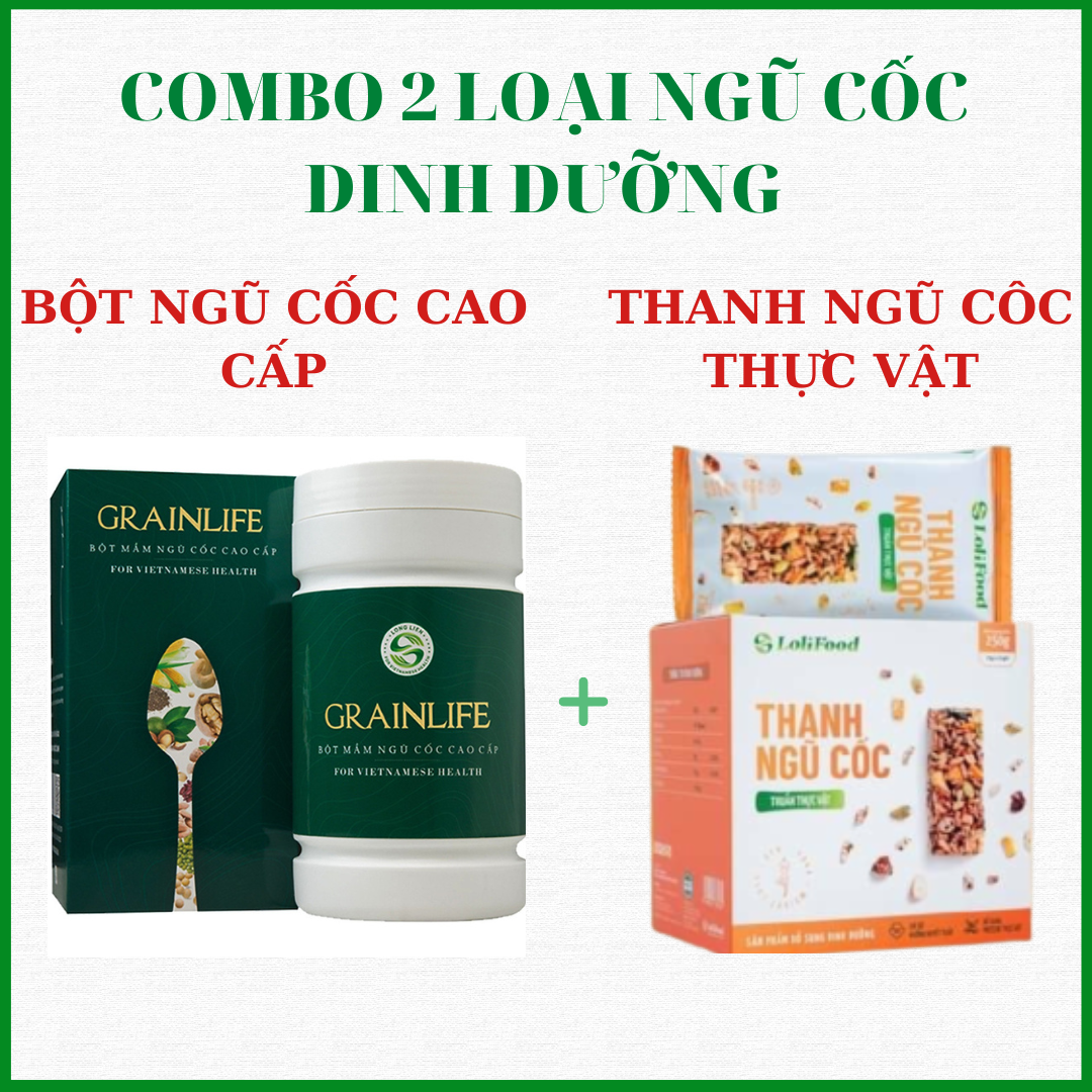 Combo Bột ngũ cốc mầm cao cấp + Thanh ngũ cốc thuần thực vật; 12 loại hạt dinh dưỡng; bổ sung protein, giúp giảm cân